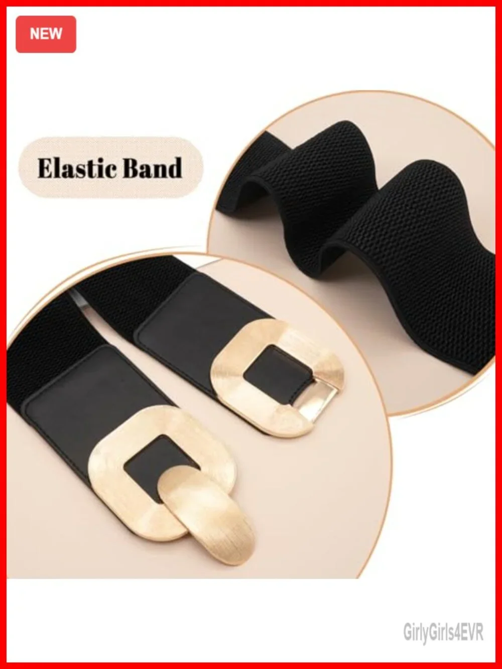 Wide Elastic Waist Belt for Dresses Stretchy Belt with Gold Buckle